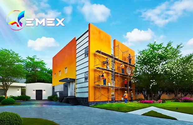 Tencuială decorativă structurată Emex pentru fațade rezistente Aplicare tencuială decorativă structurată pe fațadă exterioară